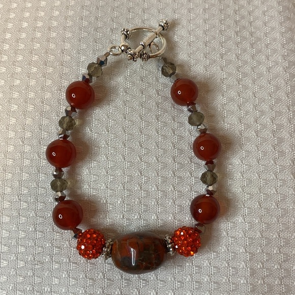 Handcrafted Carnelian and Crystal Bracelet and Earring Set - Picture 4 of 7